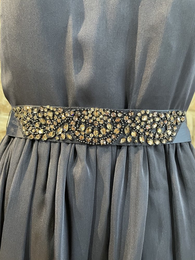 Adrianna Papell Navy Chiffon Dress with Jeweled Belt