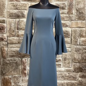 Keepsake Blue Crepe Off-Shoulder Sheath, Size S