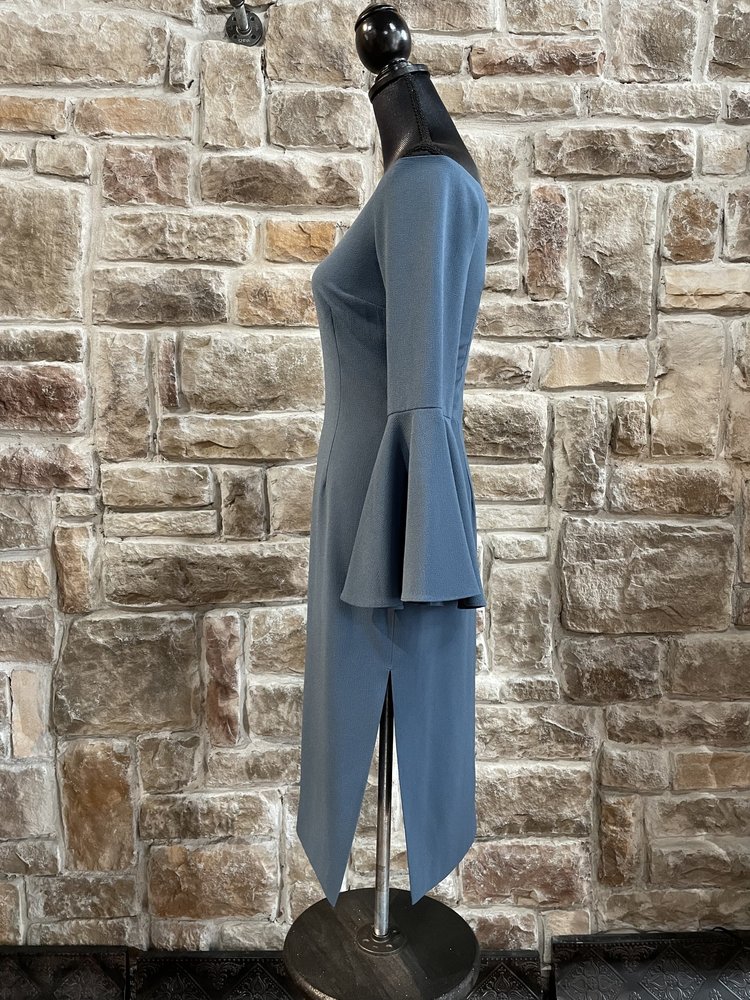 Keepsake Blue Crepe Off-Shoulder Sheath, Size S