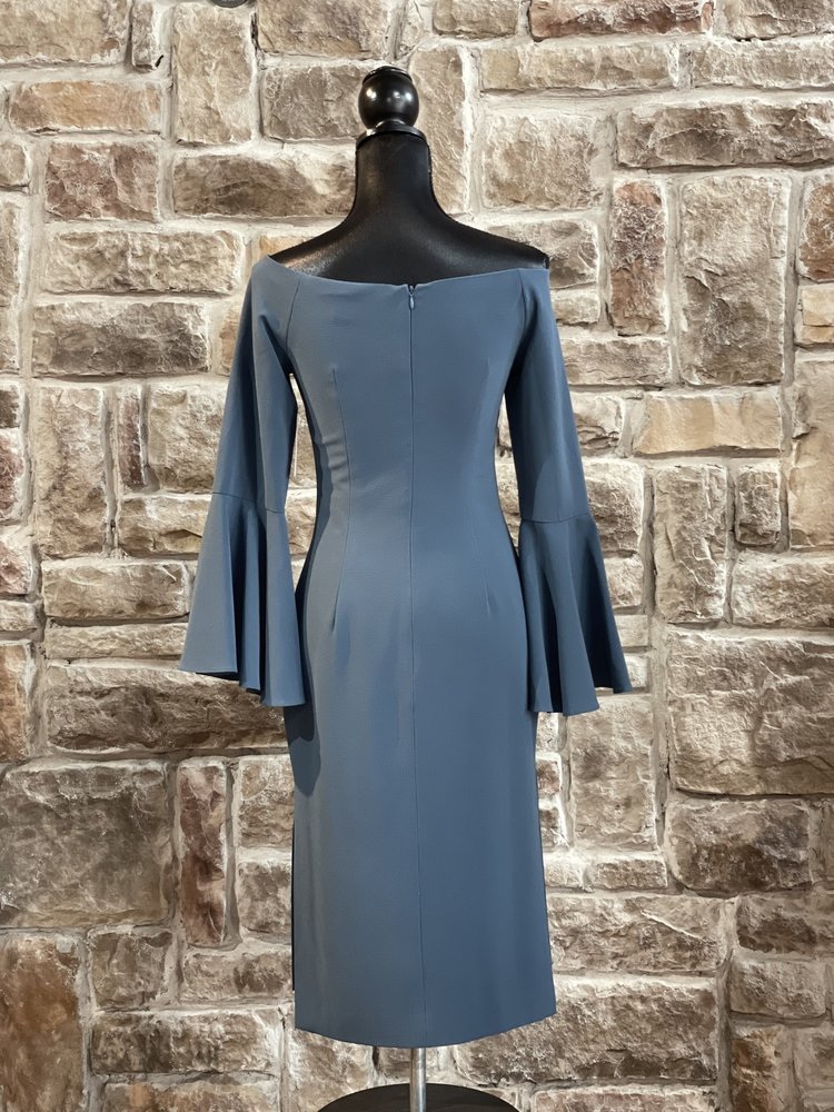 Keepsake Blue Crepe Off-Shoulder Sheath, Size S