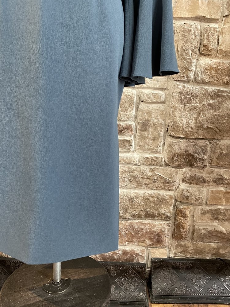 Keepsake Blue Crepe Off-Shoulder Sheath, Size S