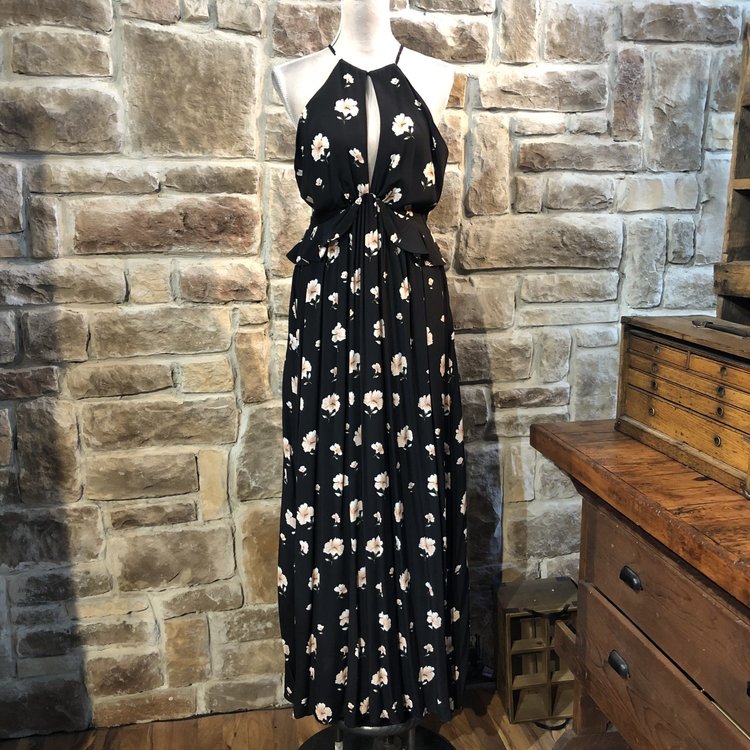 Lucy Paris Black Floral Ruffled Maxi Dress