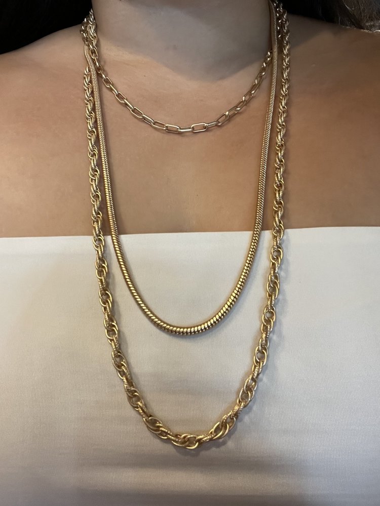Gold Matte 3 Chain Necklace
