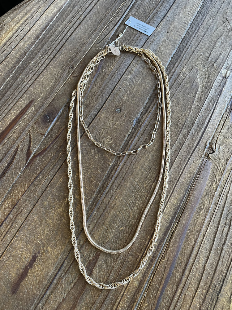 Gold Matte 3 Chain Necklace