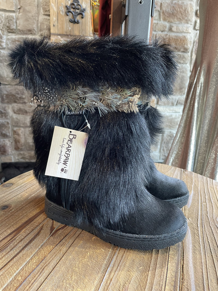Bearpaw Black Goat Feather Detail Boots