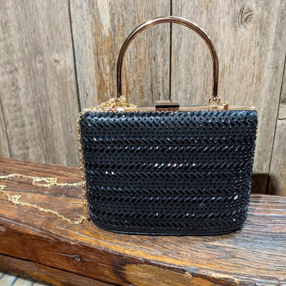 Black Faux Patent Leather Gem Knob Purse - Elements Unleashed