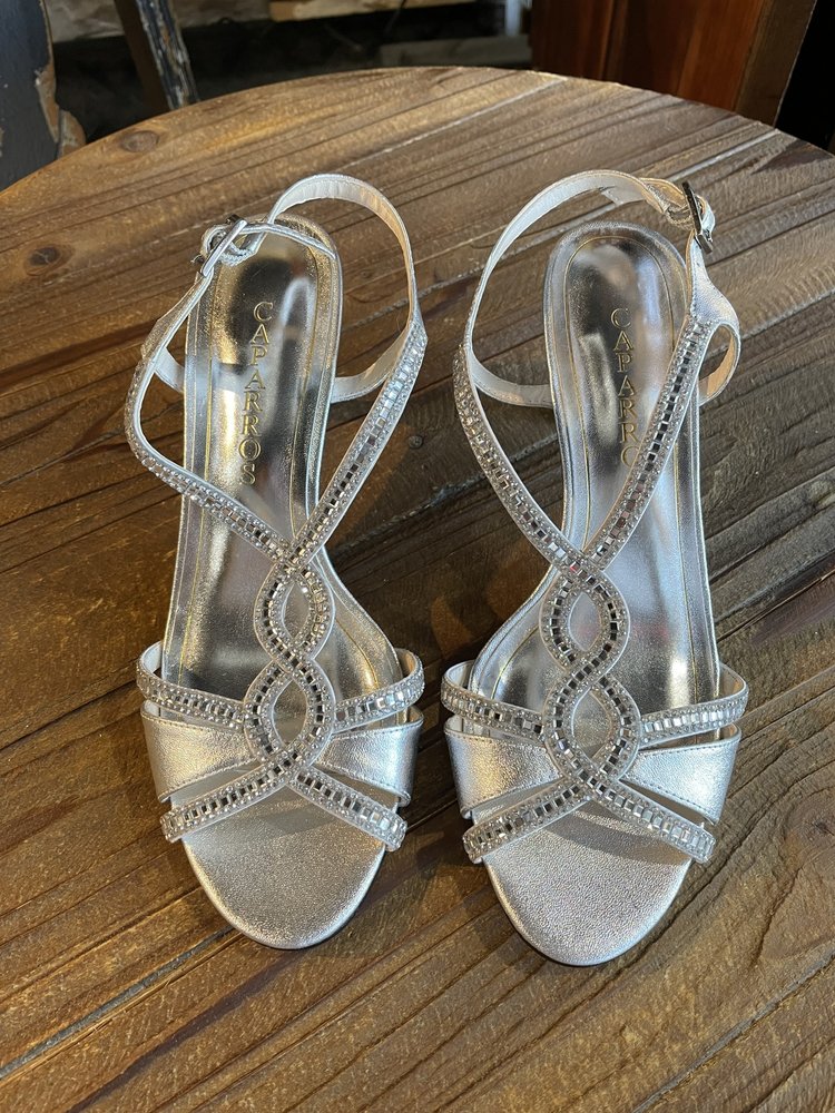 Caparros Silver Jewel Strappy Heel, Size 8