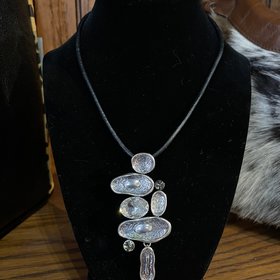 Silver Abstract Ripple Gem Necklace