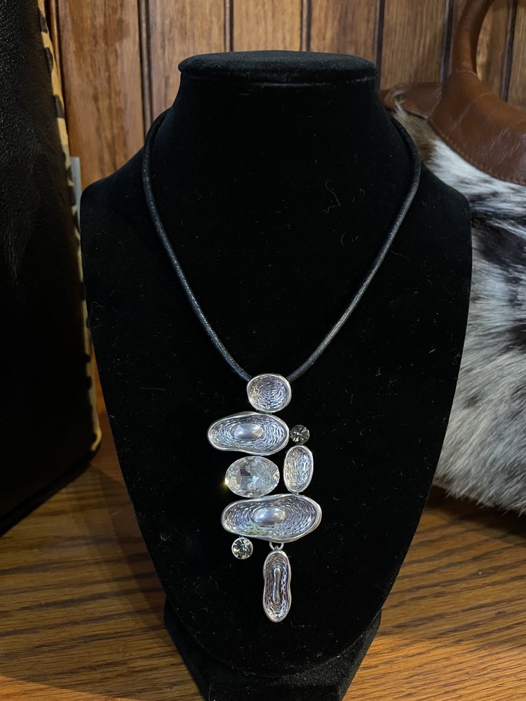 Silver Abstract Ripple Gem Necklace