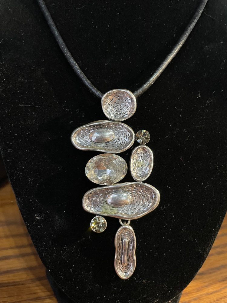 Silver Abstract Ripple Gem Necklace