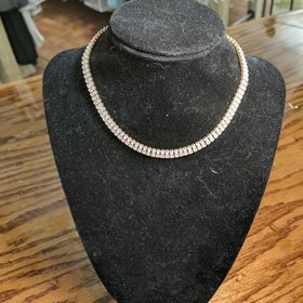 Gold Necklace with Rectangle Rhinestones