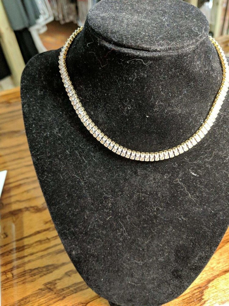 Gold Necklace with Rectangle Rhinestones