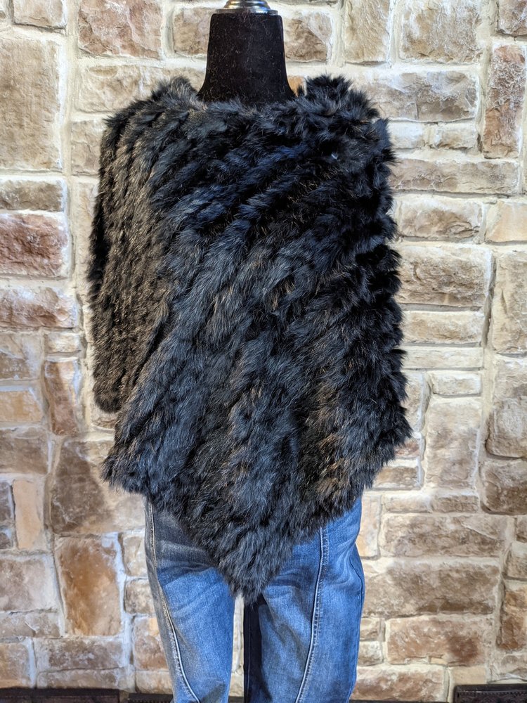 Black Knitted Rabbit Poncho, O/S