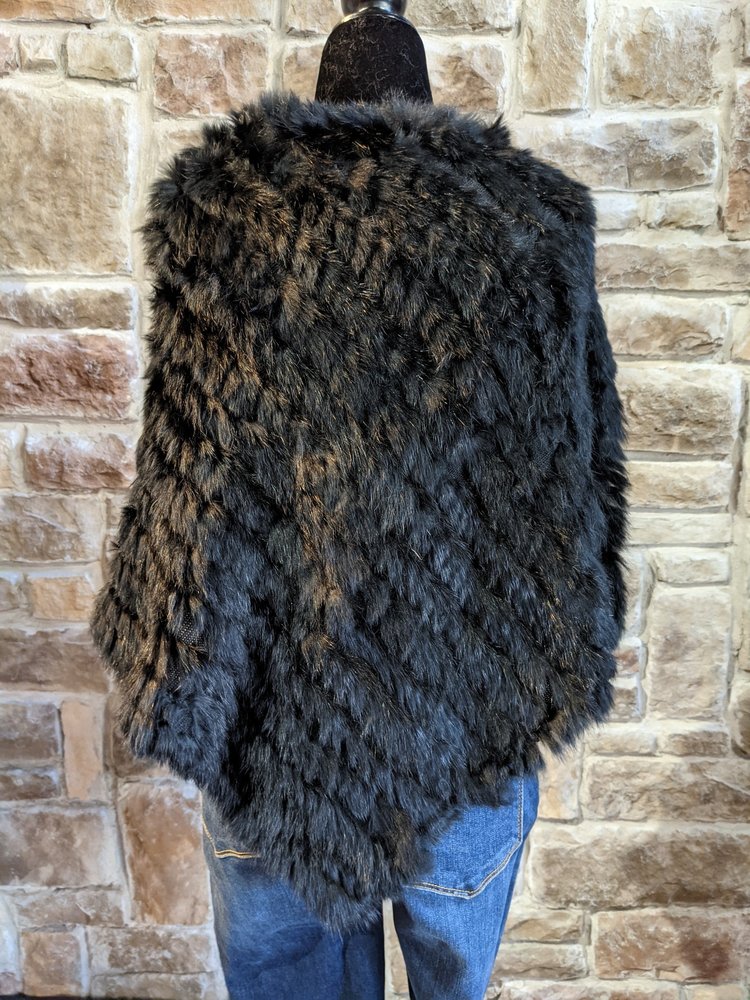 Black Knitted Rabbit Poncho, O/S