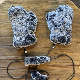 Black and White Knitted Rabbit Mittens, O/S