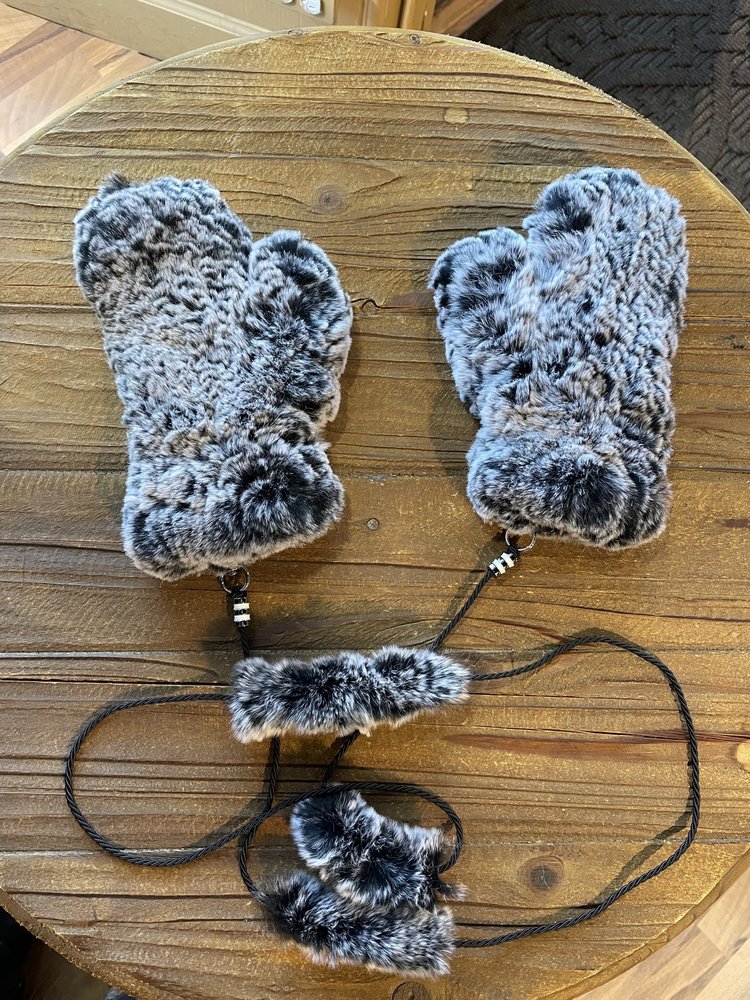 Black and White Knitted Rabbit Mittens, O/S