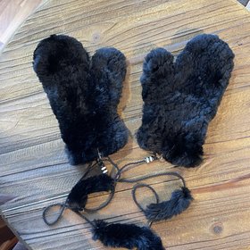 Black Knitted Rabbit MIttens, O/S