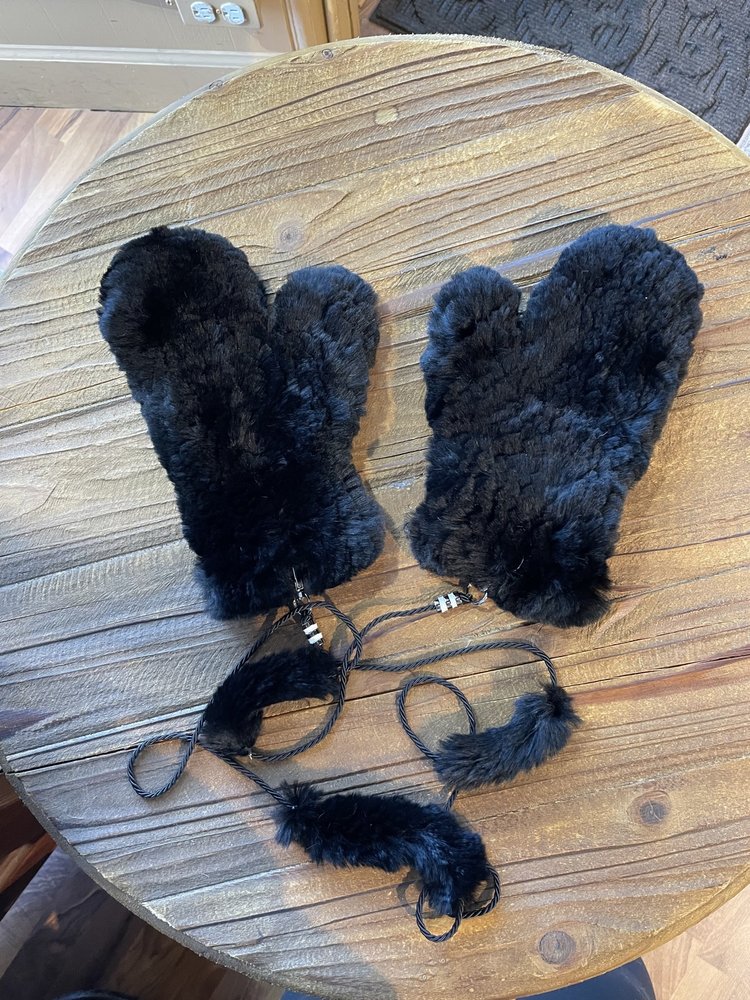 Black Knitted Rabbit MIttens, O/S
