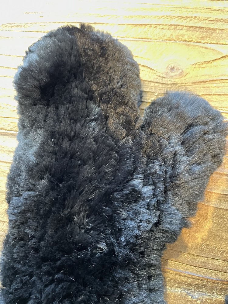 Black Knitted Rabbit MIttens, O/S