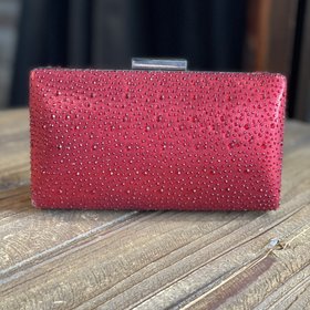 Red Rhinestone Clutch with Optional Strap