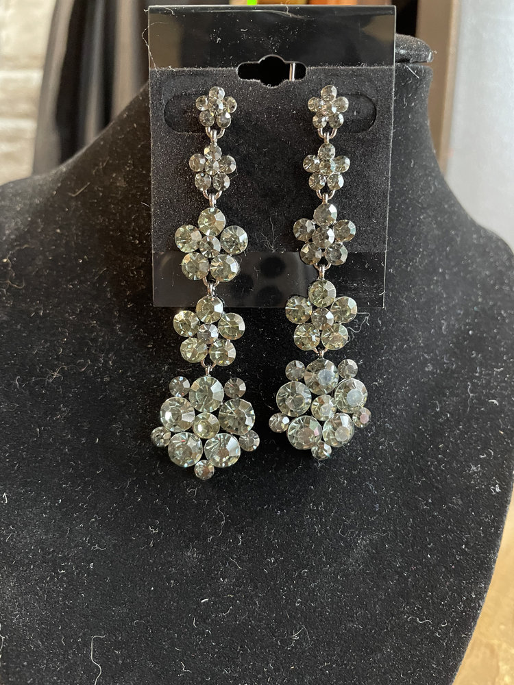 Dark Green Flower Gem Drop Earrings