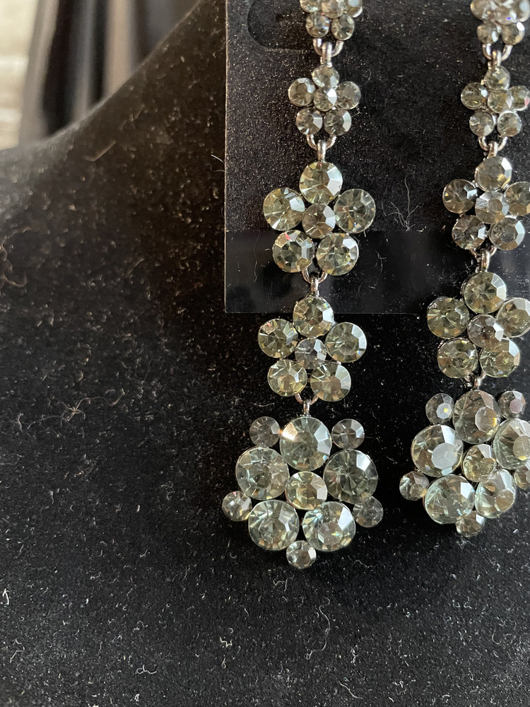 Dark Green Flower Gem Drop Earrings