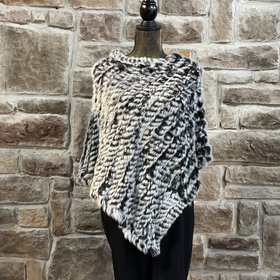 Black and White Knitted Rabbit Poncho O/S
