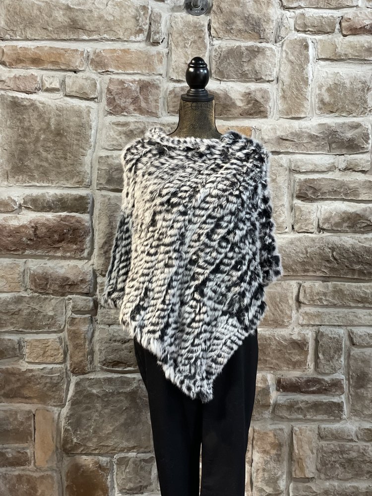 Black and White Knitted Rabbit Poncho O/S
