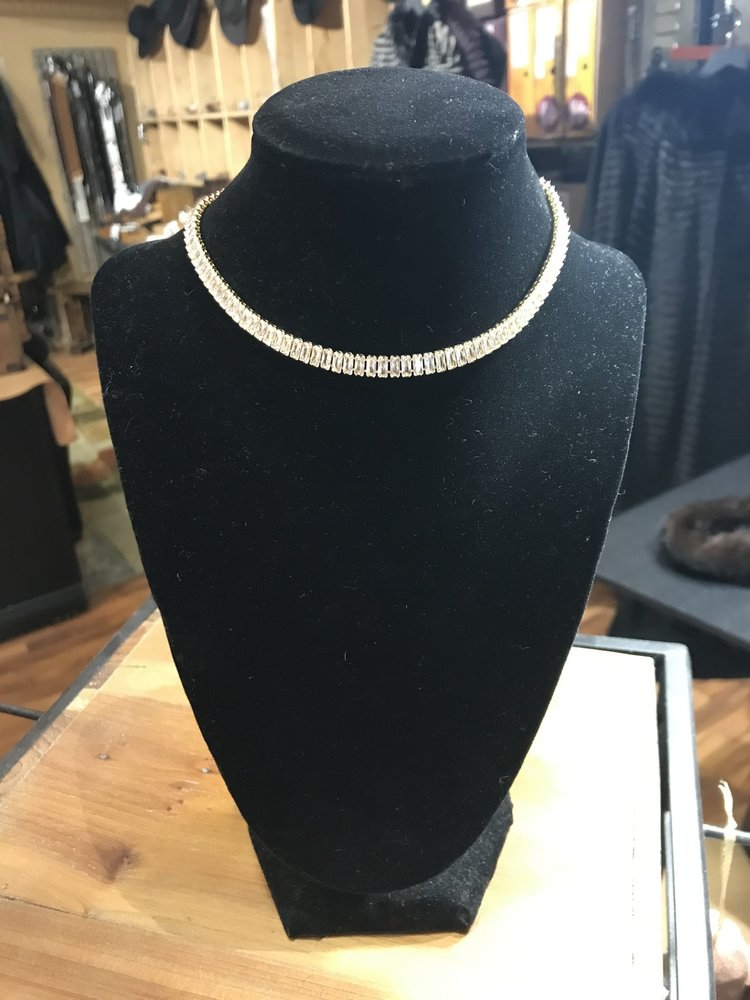 Gold Collar Necklace with Baguette Rhinestones