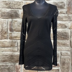 Caché Black Open Knit Shirt, Size M
