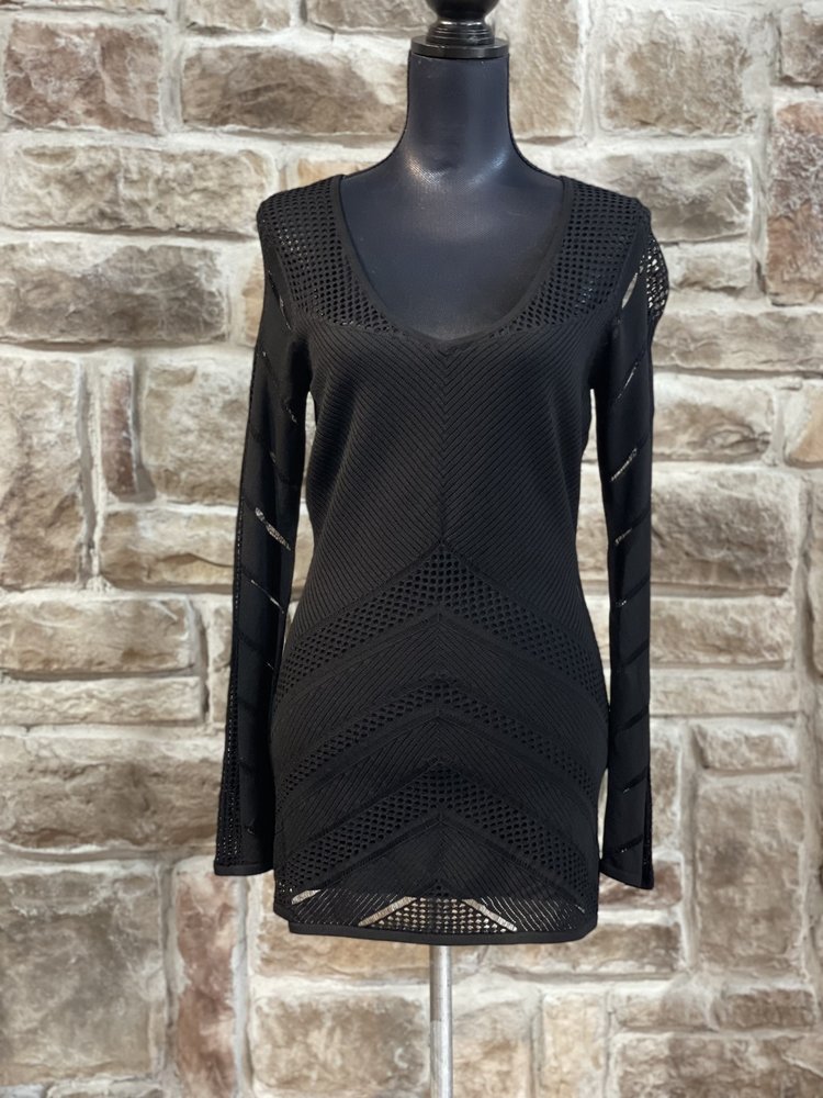 Caché Black Open Knit Shirt, Size M