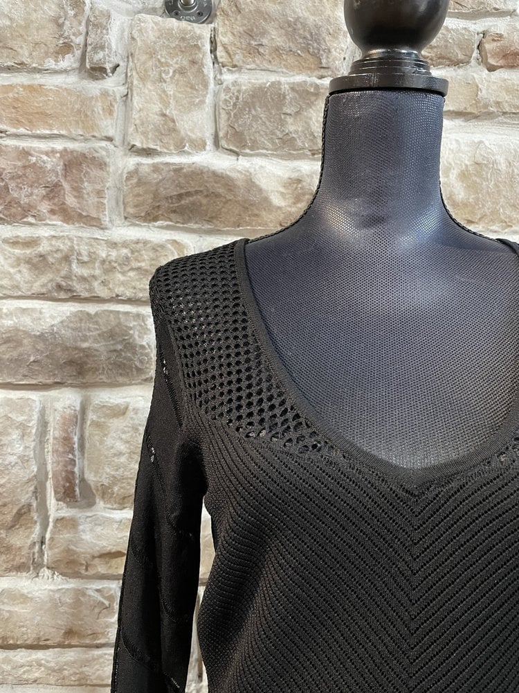 Caché Black Open Knit Shirt, Size M