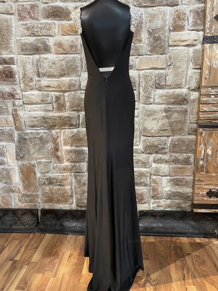 Jovani Black Embellished Shoulder Mesh Front Dress, Size 4