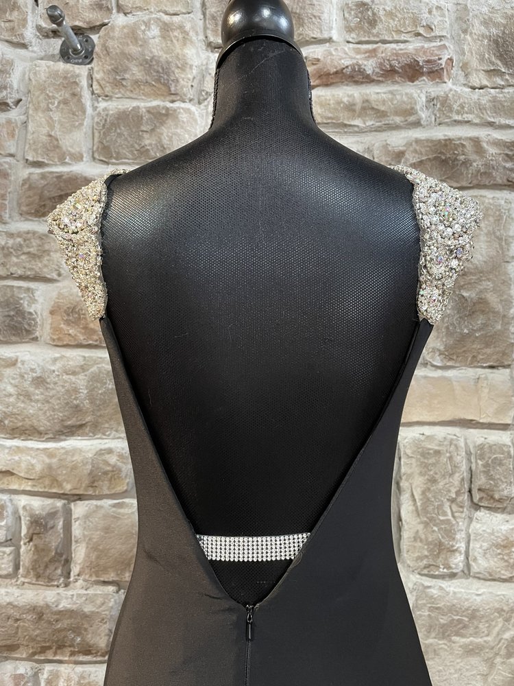 Jovani Black Embellished Shoulder Mesh Front Dress, Size 4