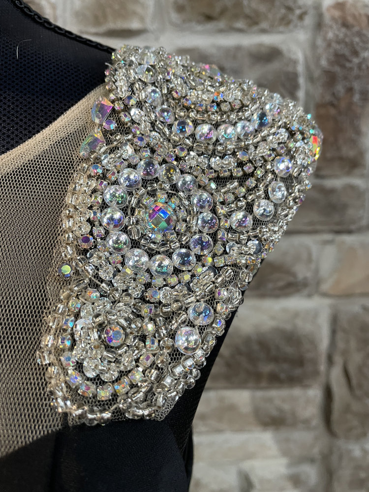 Jovani Black Embellished Shoulder Mesh Front Dress, Size 4