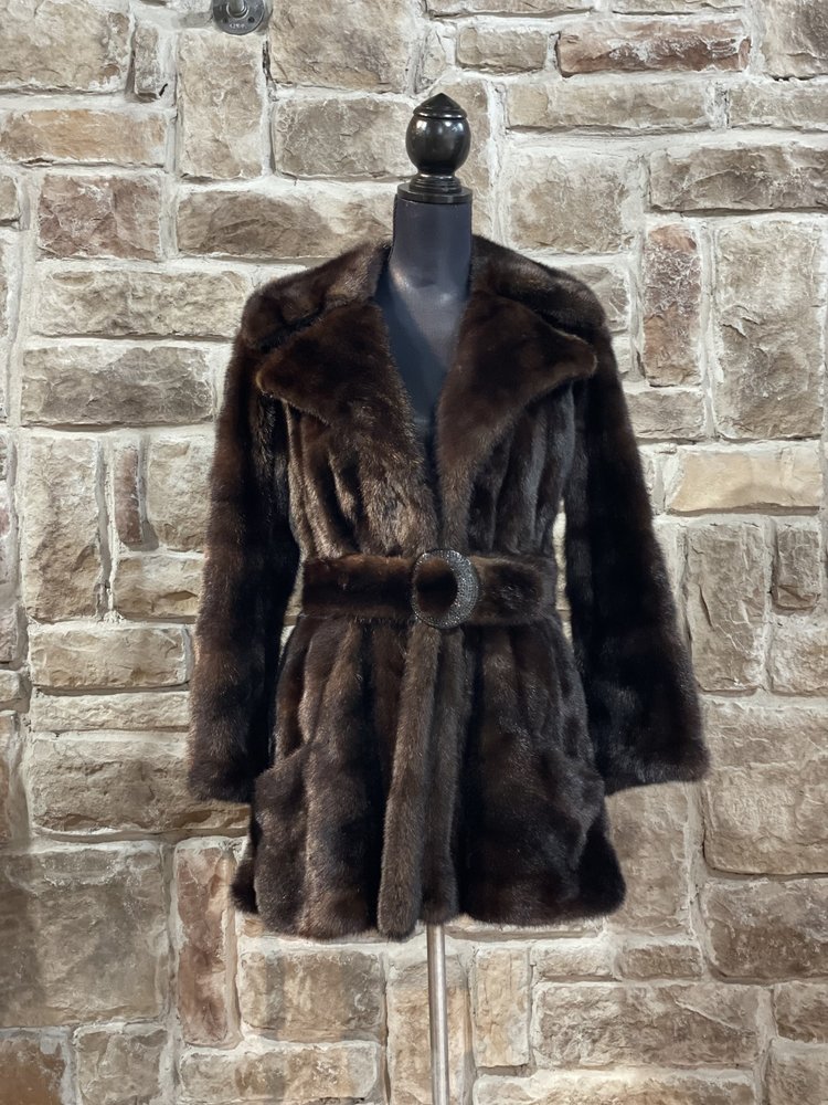 Tarnopols Very Dark Ranch Mink with Embellished Mink Belt, Size S
