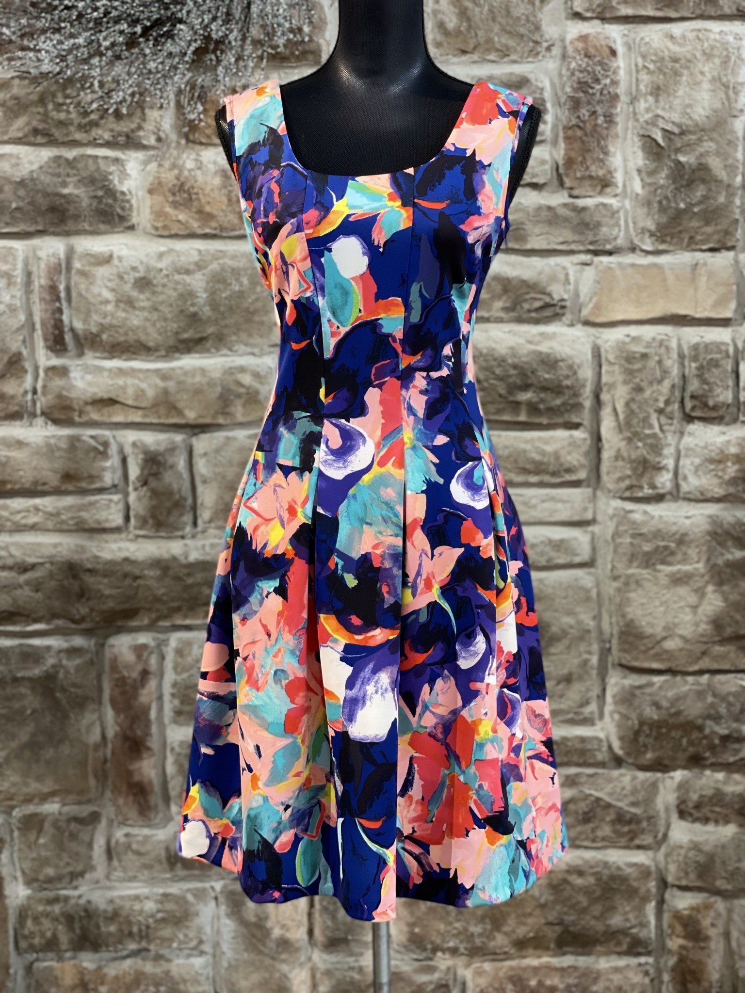 Multi-Coloured Floral Printed Sleeveless Dress