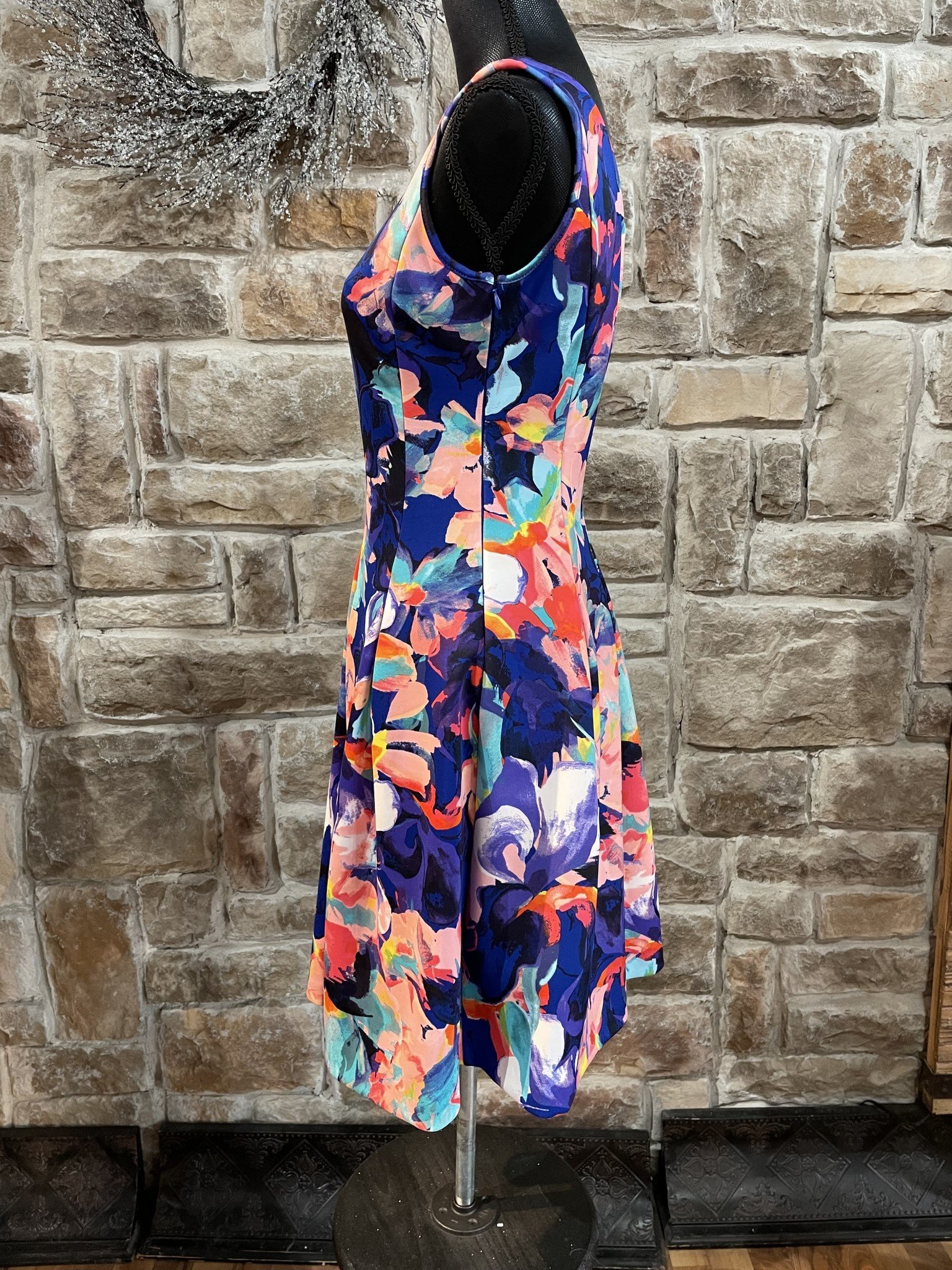 Spense Multi-Color Abstract Floral Print Dress, Size 8