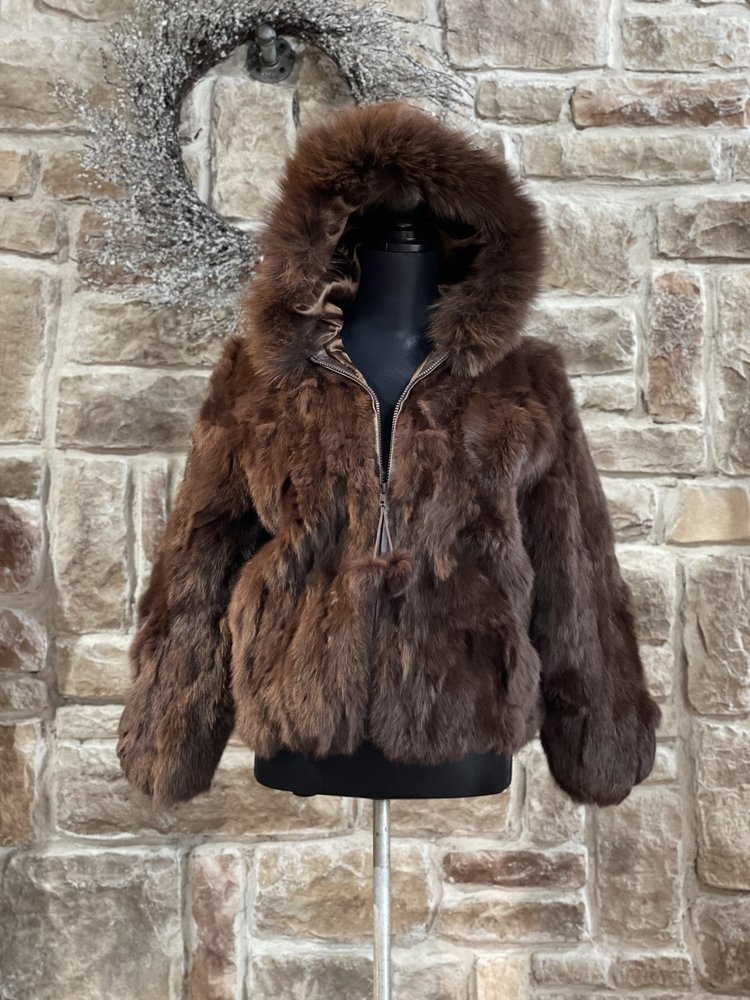 Che-Bella Brown Rabbit Jacket w/ Hood, Size S