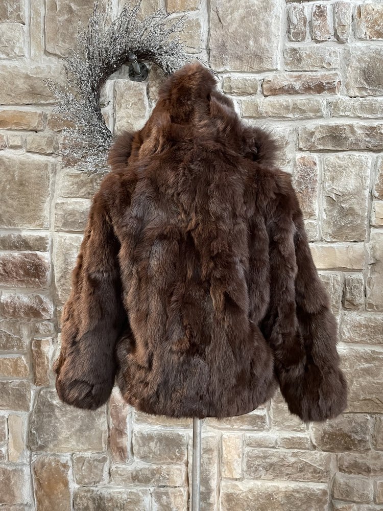 Che-Bella Brown Rabbit Jacket w/ Hood, Size S