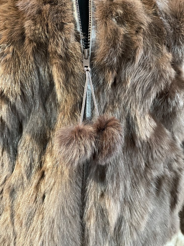 Che-Bella Brown Rabbit Jacket w/ Hood, Size S