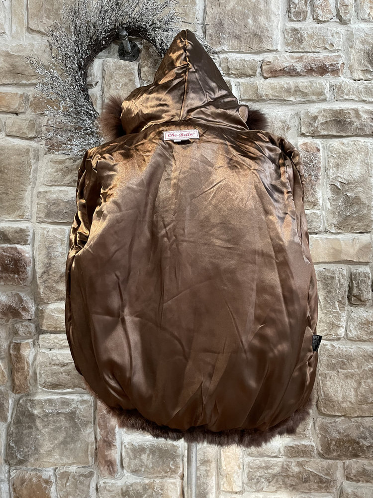 Che-Bella Brown Rabbit Jacket w/ Hood, Size S