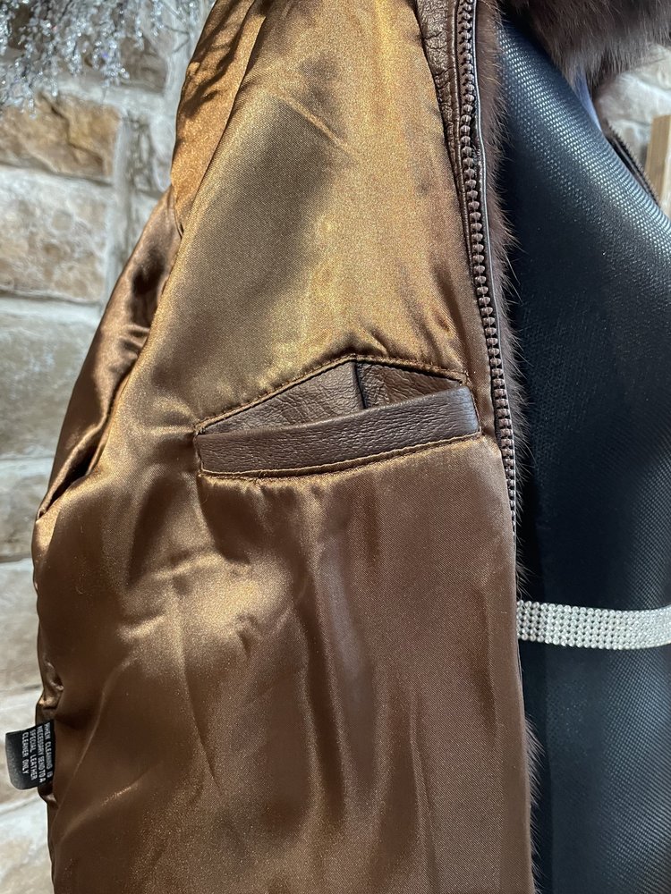 Che-Bella Brown Rabbit Jacket w/ Hood, Size S