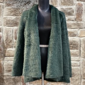 Green Horizontal Corded Mink Jacket, Size XL