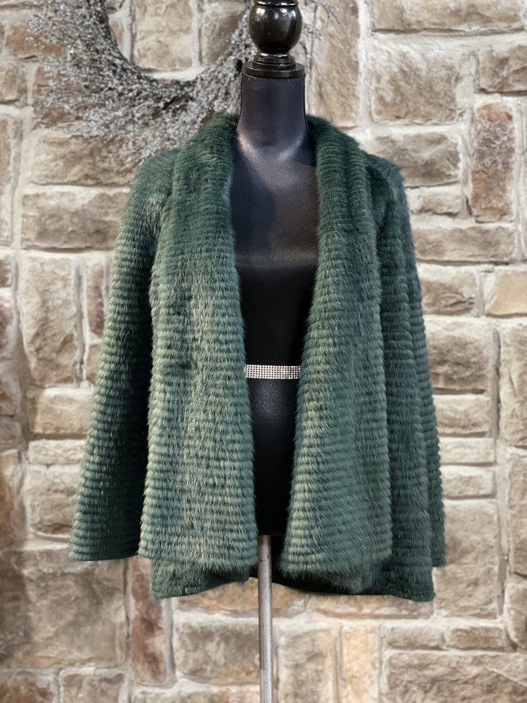 Green Horizontal Corded Mink Jacket, Size XL