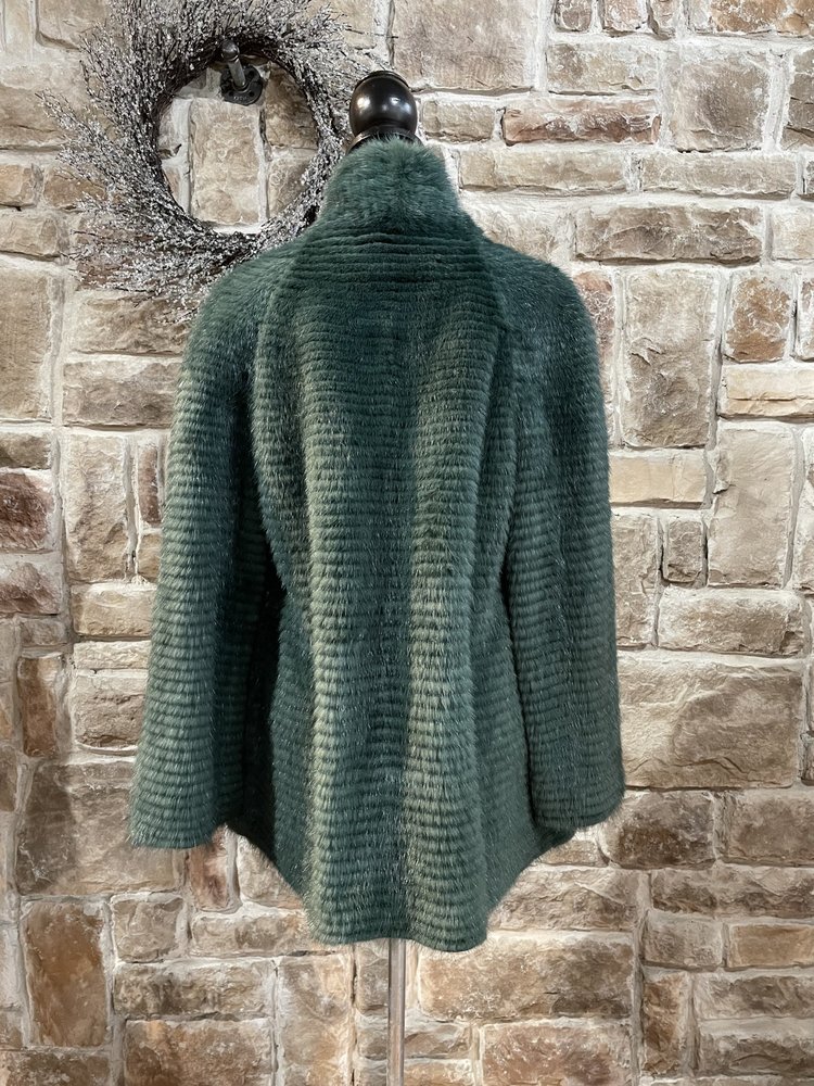 Green Horizontal Corded Mink Jacket, Size XL