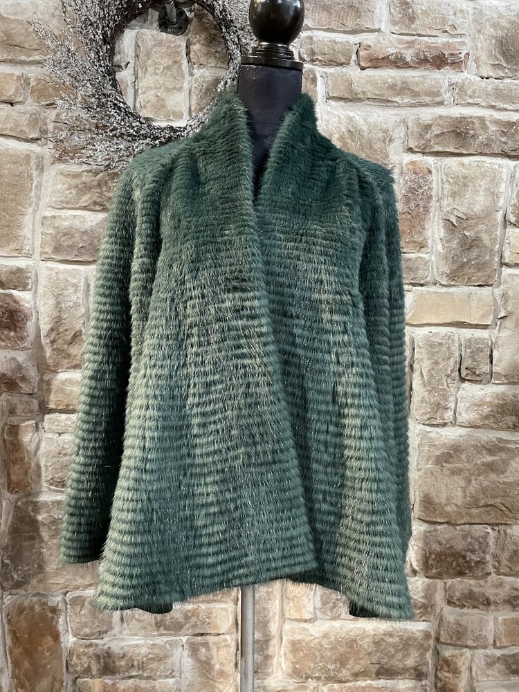 Green Horizontal Corded Mink Jacket, Size XL