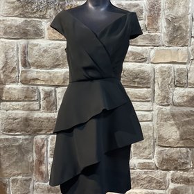 Scaasi Black Faux Wrap 3-Tiered Dress, Size 12