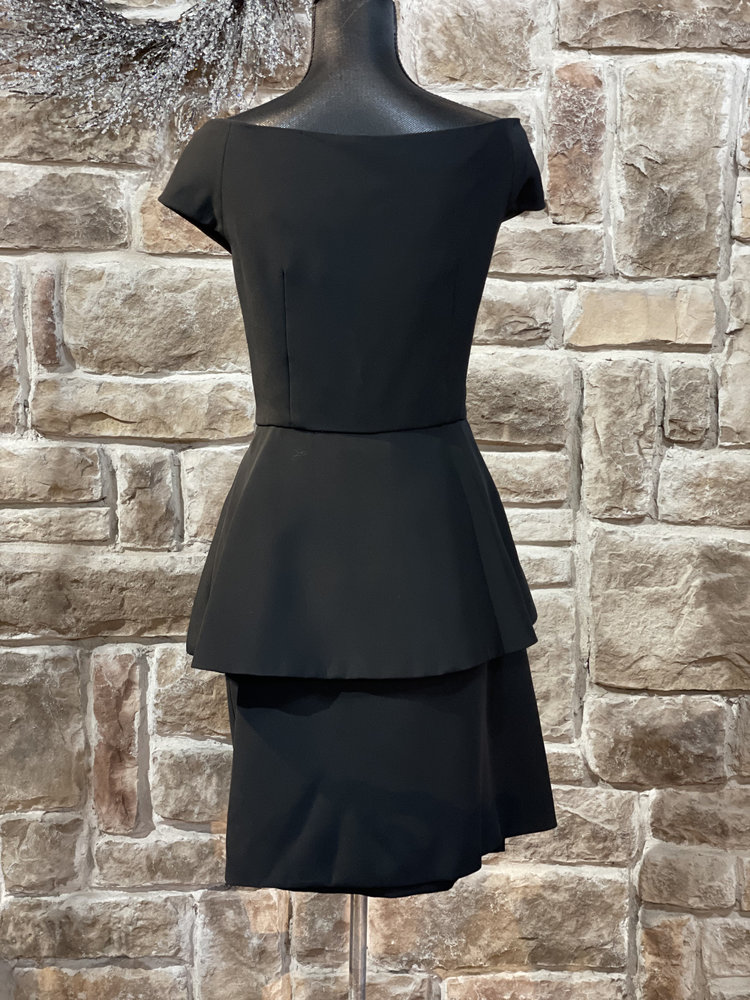 Scaasi Black Faux Wrap 3-Tiered Dress, Size 12