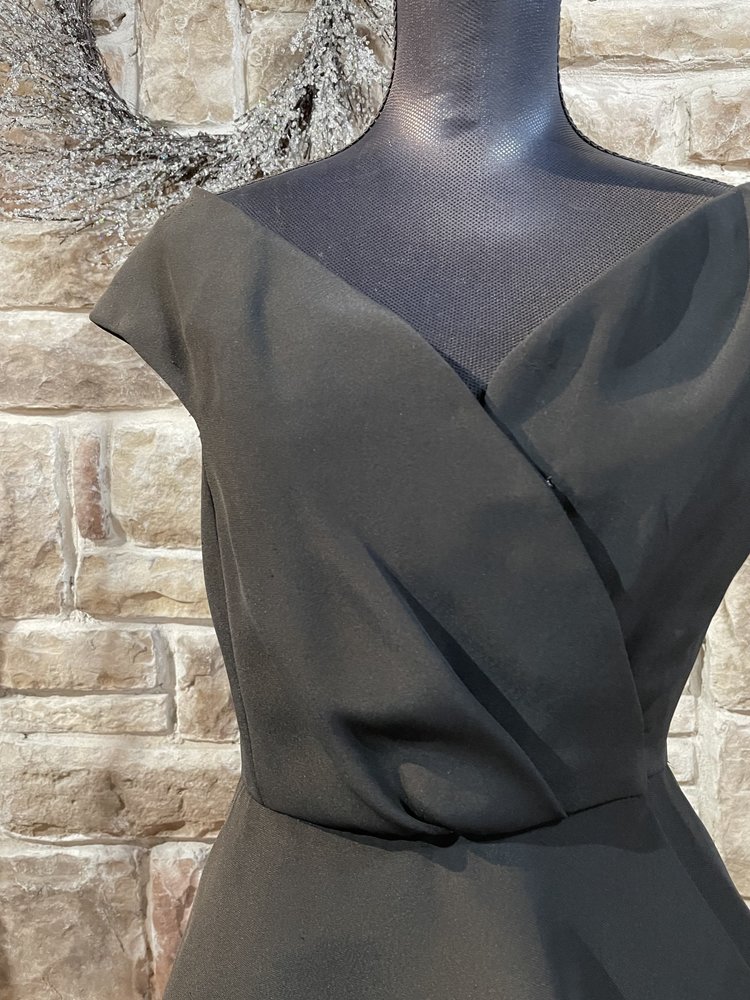 Scaasi Black Faux Wrap 3-Tiered Dress, Size 12